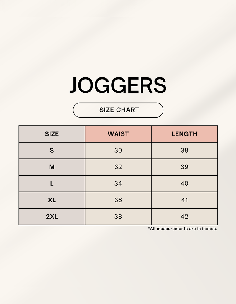 Size chart for Black Jogger – Everyday Essential