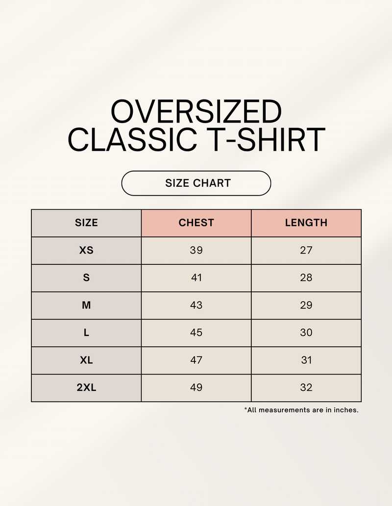 Size chart for Lewis Hamilton x One Piece Oversized Tee